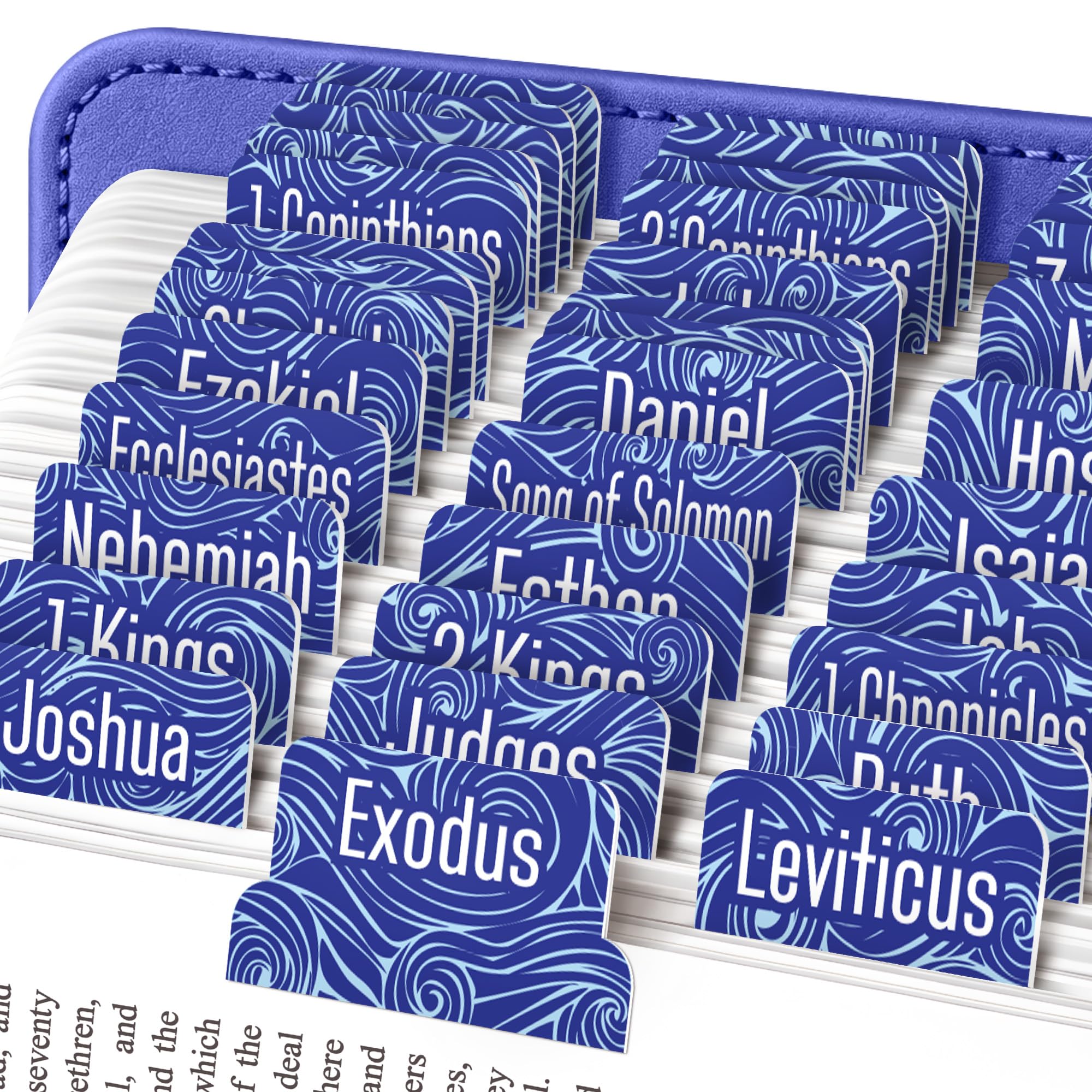 EssexWares - Windy Blue Bible Tabs for Old and New Testament, 80 Large Print Tabs for Bible Study, Water-Resistant and Durable Index Tabs for Women and Men - 1.7" Wide โ image 1