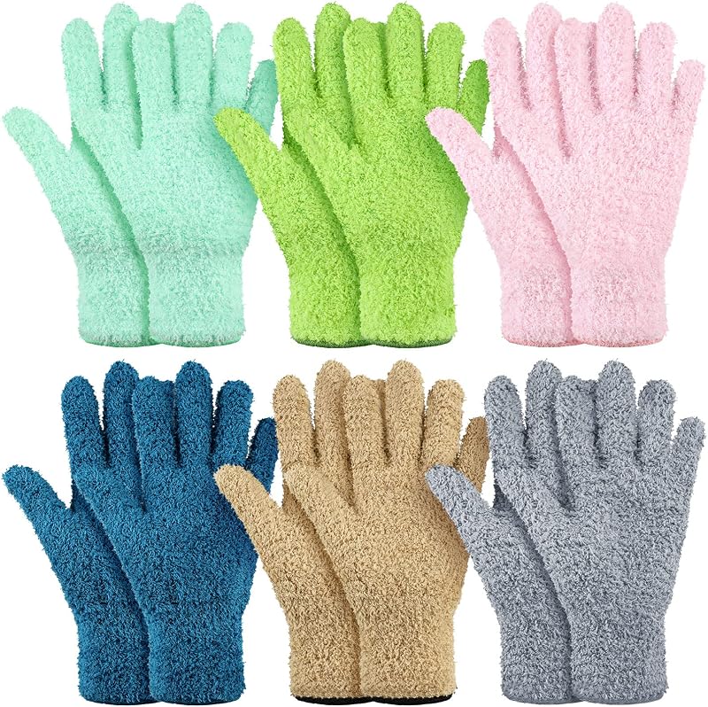 Bencailor 6 Pairs Microfiber Dusting Cleaning Gloves, medium, fresh Color | Microfiber Gloves for Plants Leaf, Reusable Cleaning Mitts Pack, Blinds, Car, House Cleaning, Washable Dust Mitt Bulk,