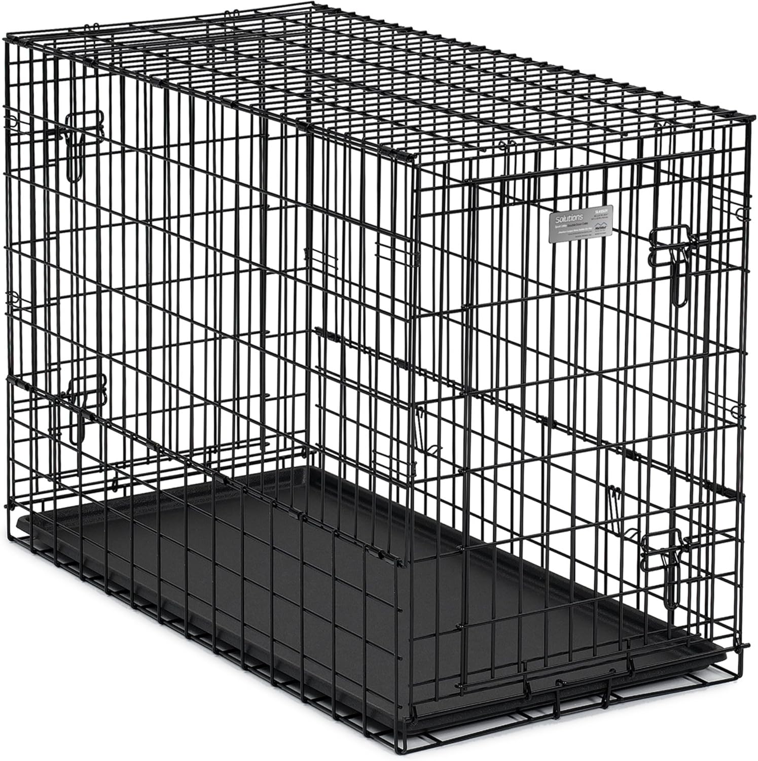 MidWest Homes for Pets Solutions Series Large Side-by-Side SUV Dog Crate, Double Door Folding Metal Cage Designed to Fit in SUVs & Vans, for Dogs up to 90 Lbs Black 42.5"L x 21.3"W x 30.3"H