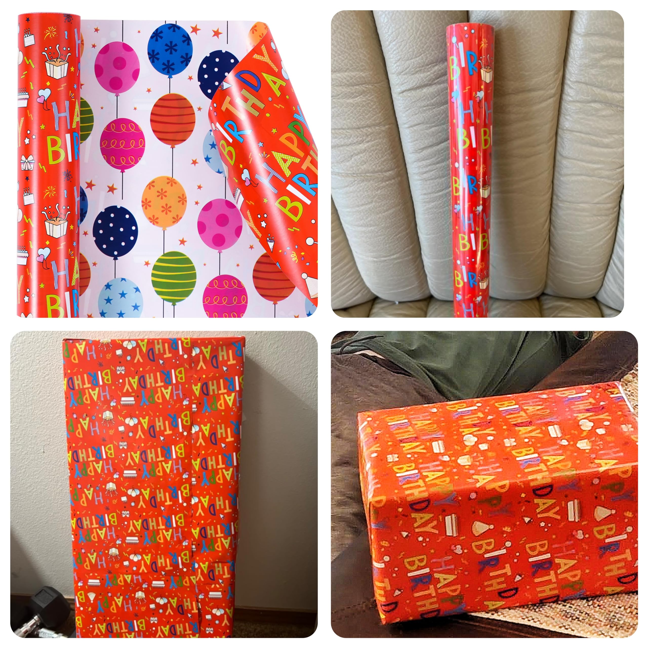 Ulmasinn Papel de regalo de cumpleaños reversible – Mini rollo – 17 pulgadas x 33 pies JTSR4645