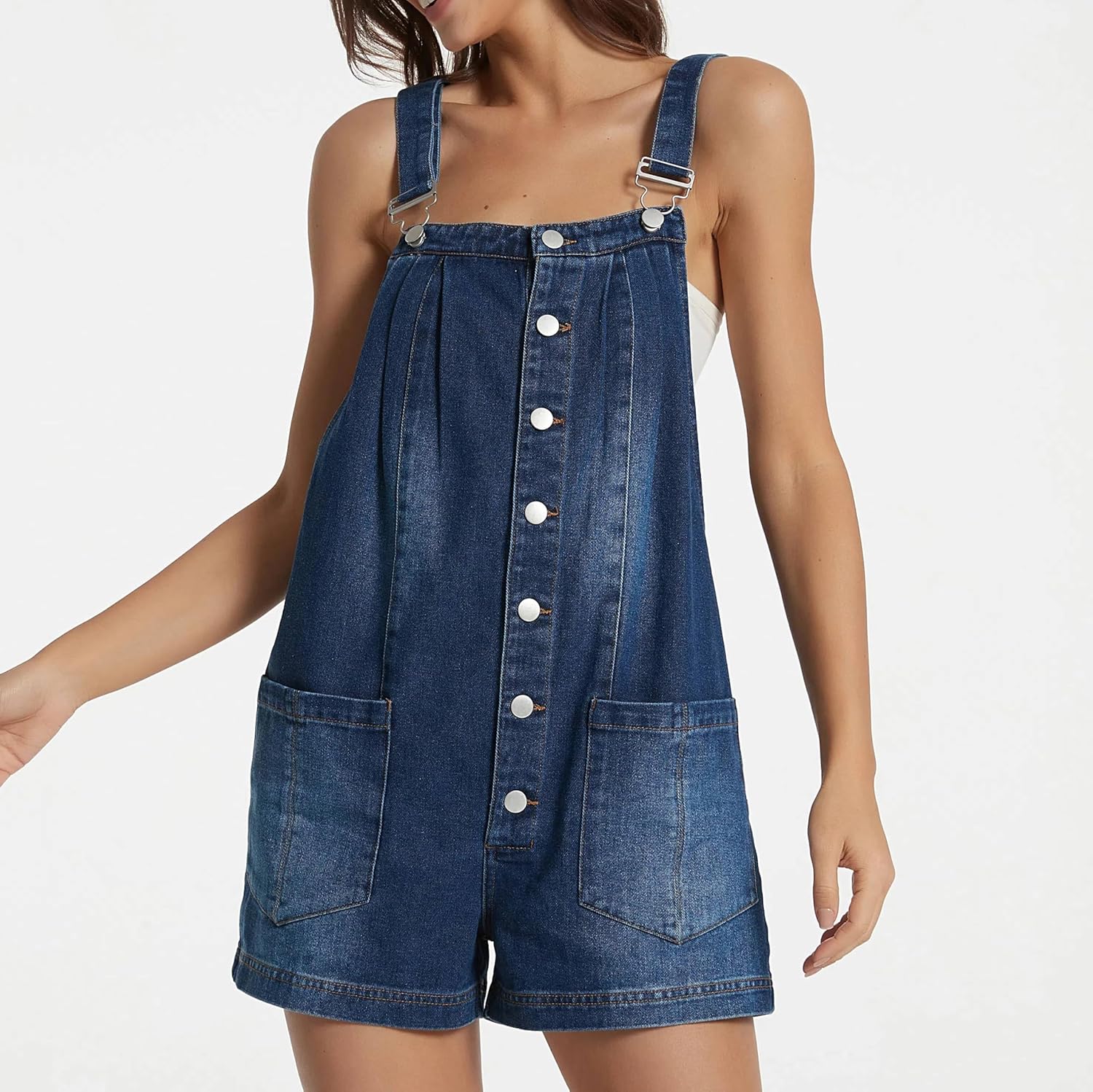 LifeShe Women's Denim Overall Shortalls Adjustable Straps Jeans Shorts Romper Jumpsuits with Patch Pockets - Image 4