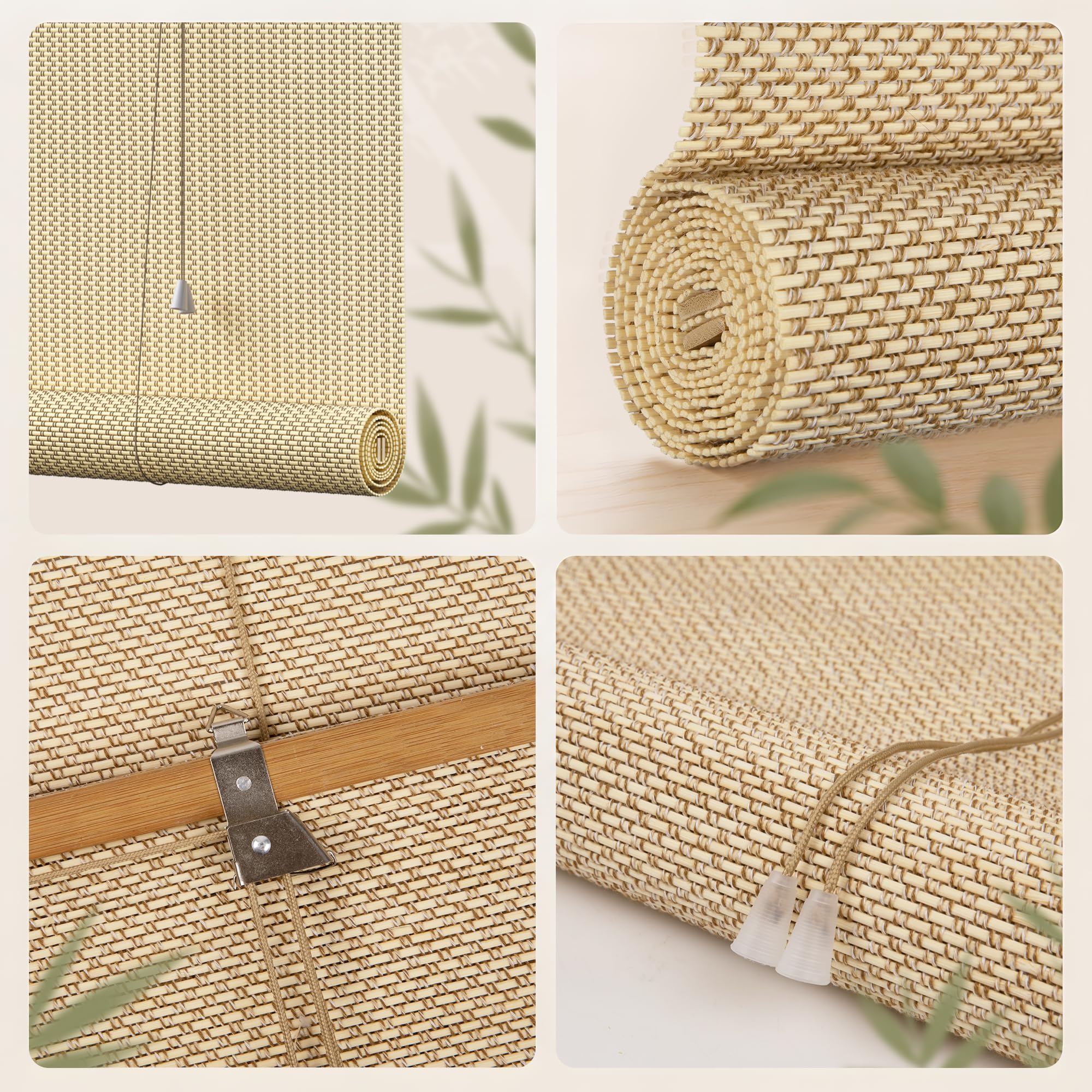 HOMEDEMO Store Enrouleur Bambou, Occultant pour Fenêtre, Protection Intimité, Intérieur Extérieur, Facile à Installer, Store pour Salon, Beige, 150l x 220L cm