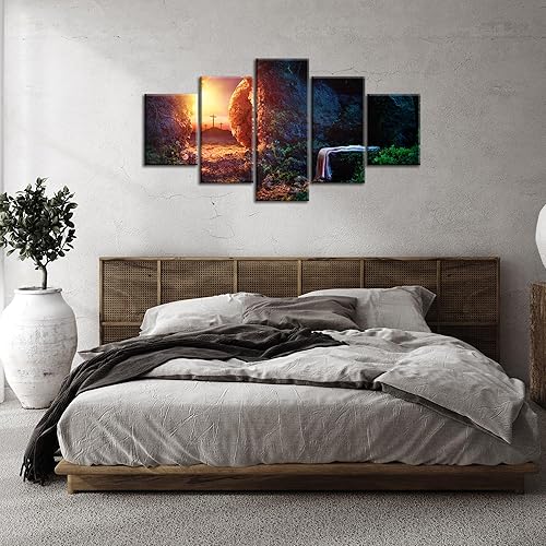 Miniatura 4 de Decoración de Jesús para pared, diseño de resurrección de Jesús Chris, cuadro de tumba vacía, lienzo impreso con pintura cristiana, póster enmarcado