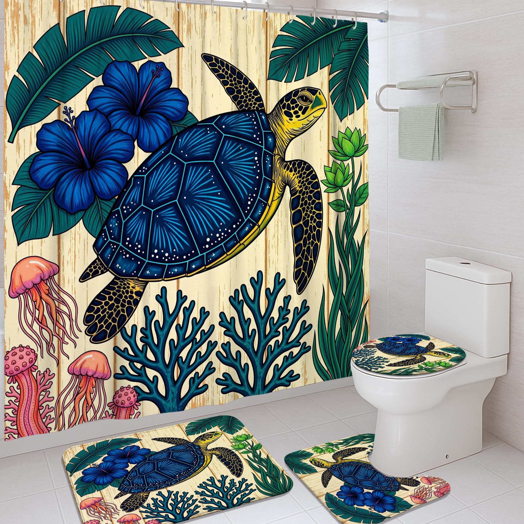 Rideau de douche tortue marine 183x183 pour une salle de bain esprit farniente