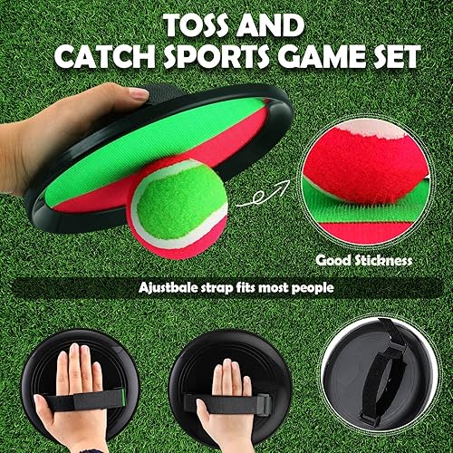 Miniatura 10 de Juego de juguetes para niños, juego de lanzamiento y atrapa, 12 palas, 6 bolas, juego de playa, juegos deportivos de pelota para lanzar y atrapar,