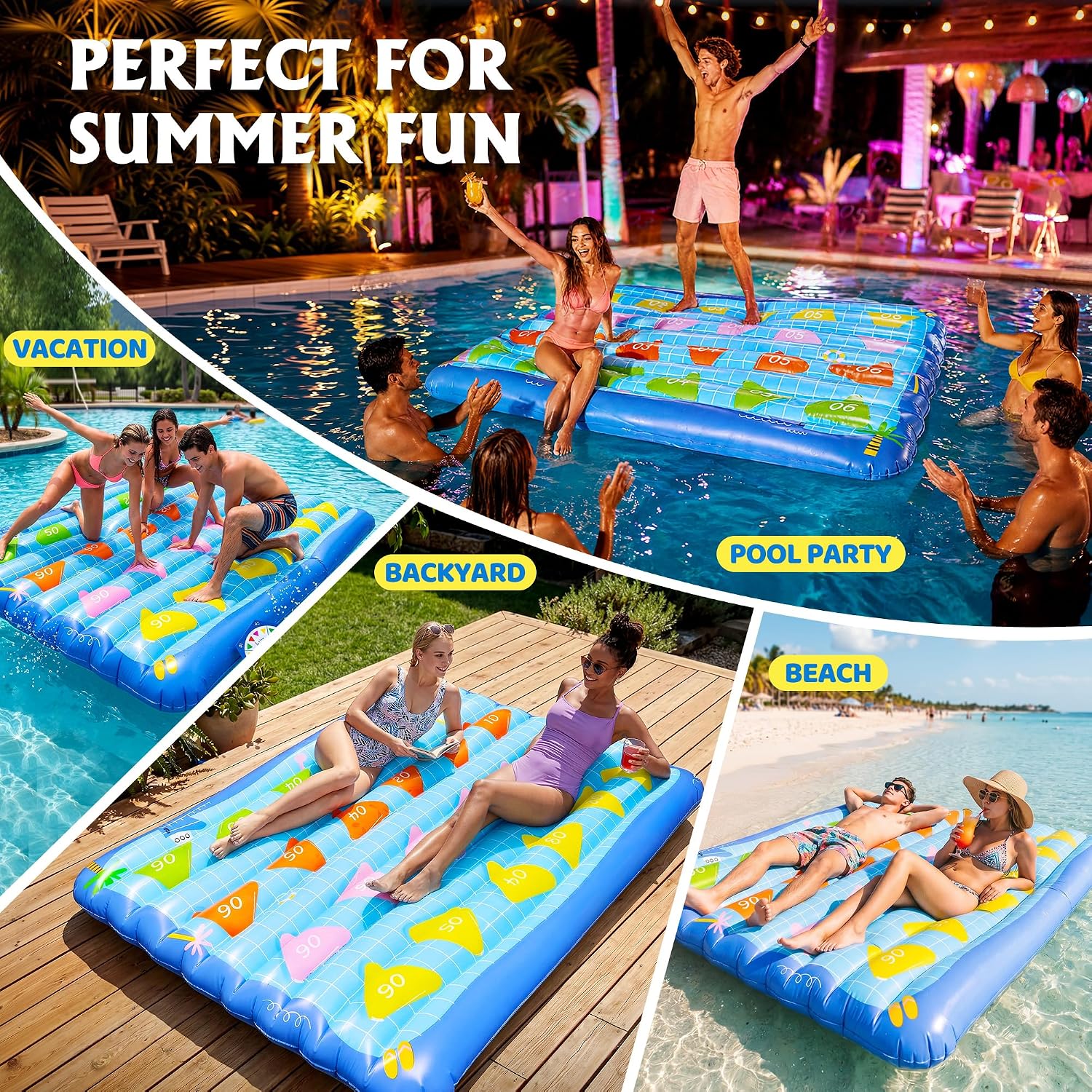 Inflatable Pool Lounger Float with Spinner Game, 79"x59" Large Adult Pool Float for 2+ Players, Built-in Cooler, Heavy Duty UV-Resistant PVC, 8 Repair Patches Included for Beach Lake Backyard Party