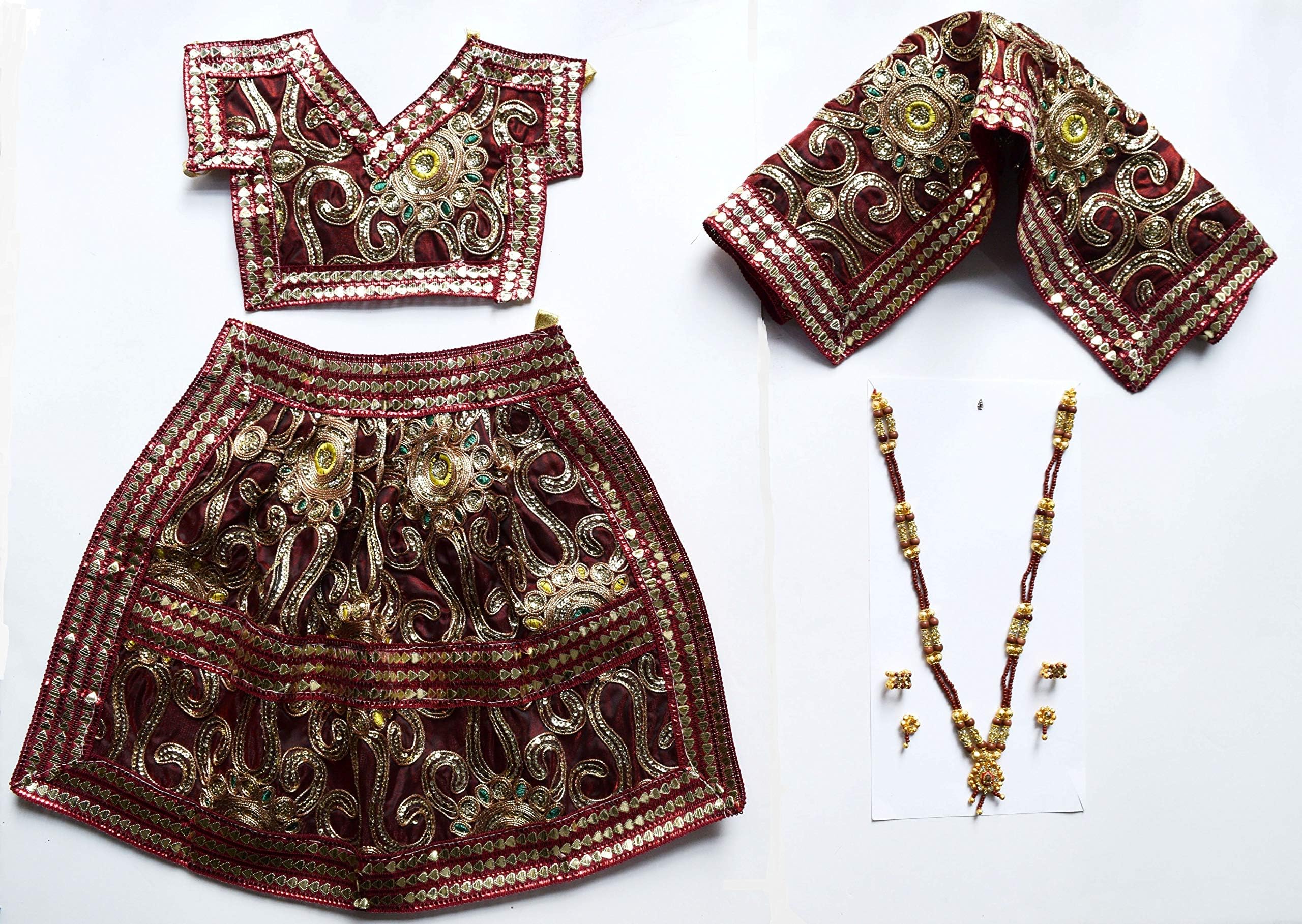 Handmade Red Colour Bal Krishna Dress and Ornaments for 2 Feet To 2.5 Feet Laddu Gopal Idol