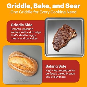 Baking Steel Mini Griddle (11.5x11.5x3/8) - Flat Top Griddle for Stovetope, Grill, and Oven Use - Pre-Seasoned, Naturally Non-Stick Surface & Crack-Proof