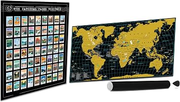 Gunjovi Scratch Off World Map + All 63 US National Parks Scratch Off Poster, Travel Map Gift Adventure Wall Poster For Kids Adults.