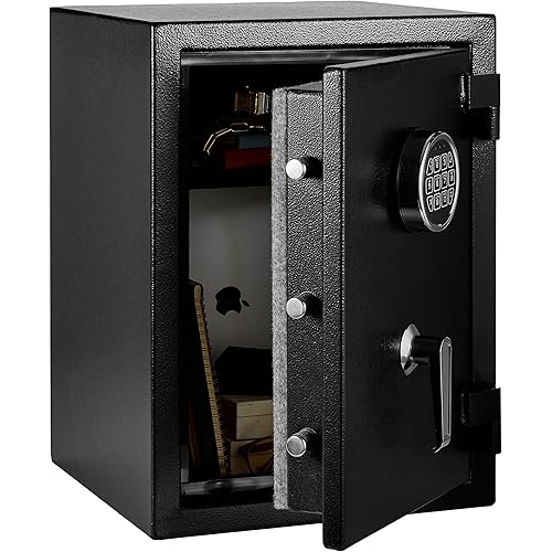 Amazon Basics Fire Resistant Security Safe with Programmable Electronic Keypad, 1.24 Cubic Feet, Black, 14.17"W x 13.8"D x 19.67"H