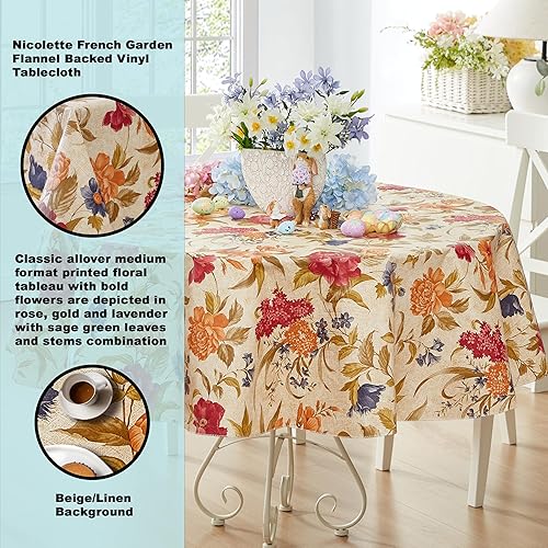 Miniatura 2 de Newbridge Nicolette - Mantel de vinilo floral multicolor con parte trasera de franela, diseño tradicional de flores, fácil cuidado, fácil de