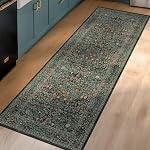 Non Slip Dark Green 2x6 Kitchen Runner Rug Washable, Long Rubber Backed Hallway Runner Rugs, Boho Vintage Floral Botanical Non Skid Carpet for Entryway, Bathroom, Hall, Laundry Room Mats for Floor