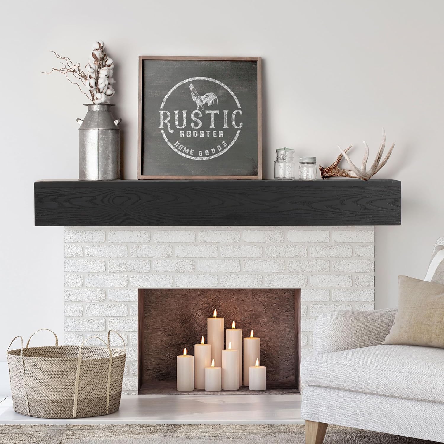 Fireplace Mantel 60inch for Home Decor - Handcrafted Wood Wall Shelf - Decorative Farmhouse Mantel, Floating Shelf with Invisible Brackets,60" x 9" x 6"-Black