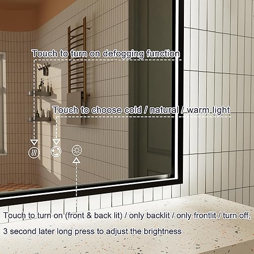 Miniatura 6 de Espejo LED de baño de 24 x 36 pulgadas, espejo de baño antivaho con luces LED, espejo de tocador LED iluminado frontal, espejo de maquillaje con luz