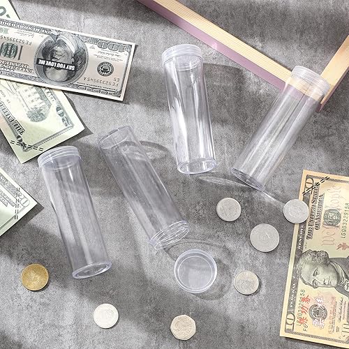 Miniatura 4 de Roowest 30 piezas de tubo de almacenamiento de monedas, tubo de monedas de centavo de plástico, redondo, transparente, organizador de contenedores