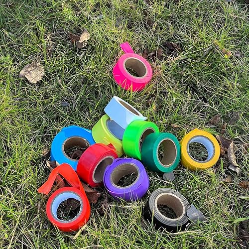 Miniatura 128 de Paquete de 10 cintas de señalización roja, rollo de marcado de neón de cinta de plástico no adhesivo, 1 pulgada x 2000 pies, cinta de marcado