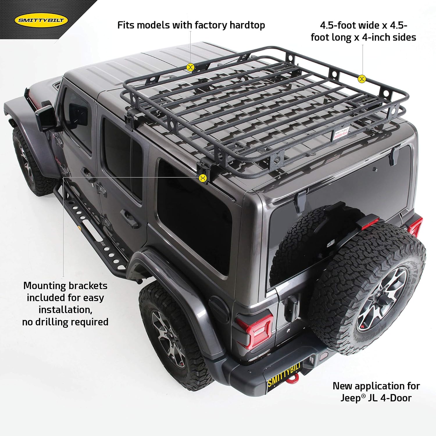 SmittyBilt JL 4DR DEFENDER ROOF RACK-ONE PIECE - SB45454JL