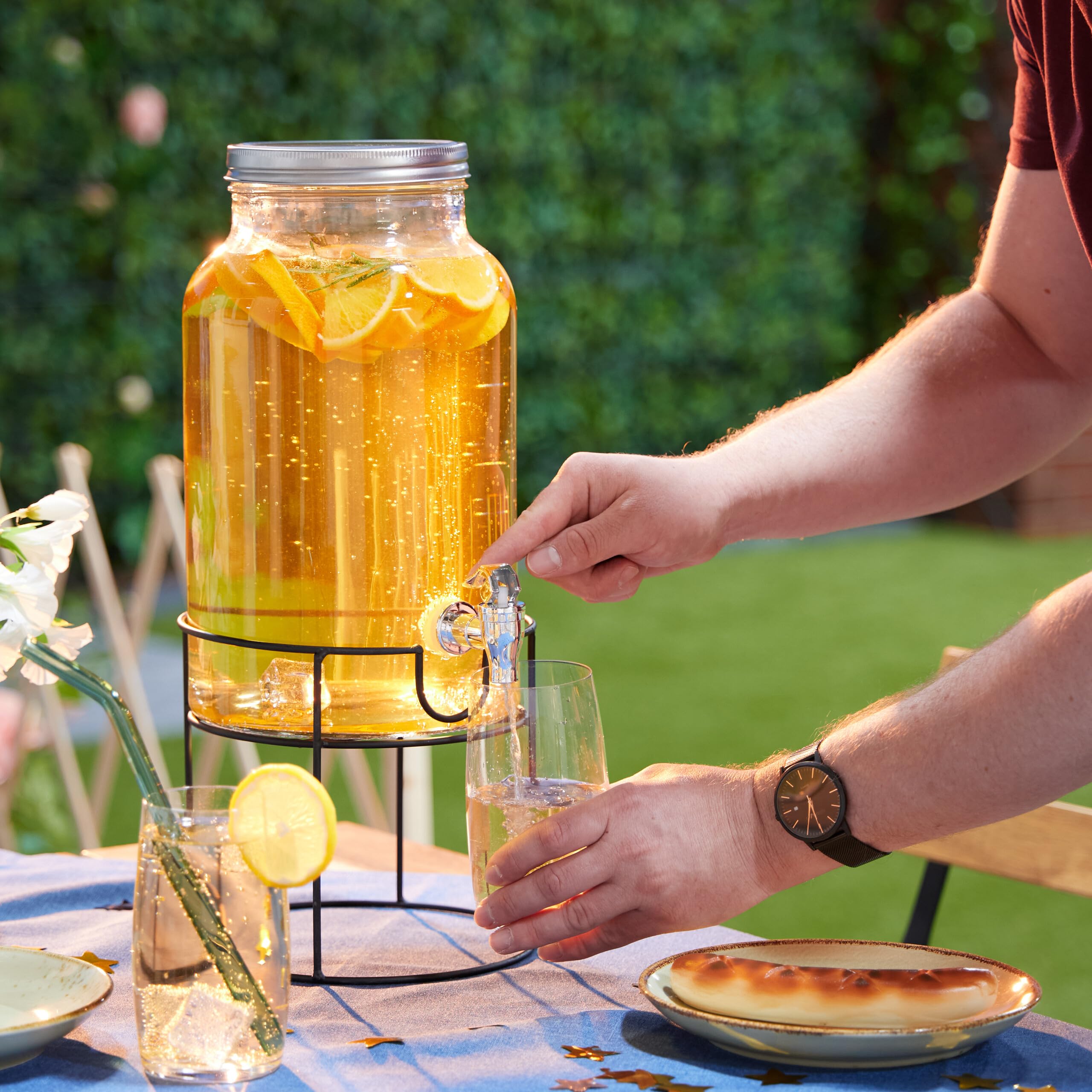 Relaxdays Drankdispenser 3,3L - Glazen Kan Met Kraan Standaard Voor Limonade Sap 516461