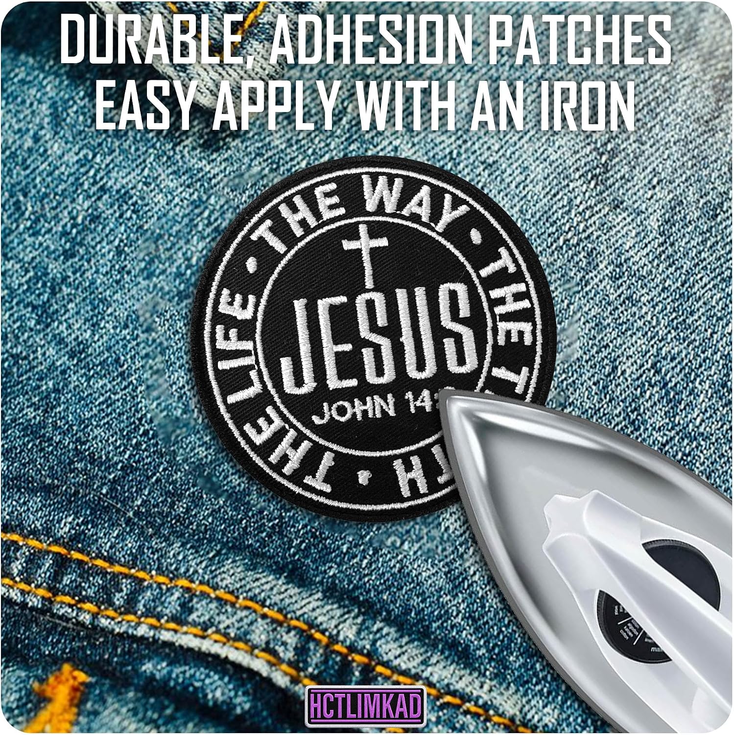 Jesus The Way The Truth The Life Patch John 14 6 Christian Inspirational Sew-On/Iron-On Embroidered Patches DIY Applique for Backpacks, Dog Harnesses, Army Vests, Gym Bags, Hats, Helmets 3 Inches