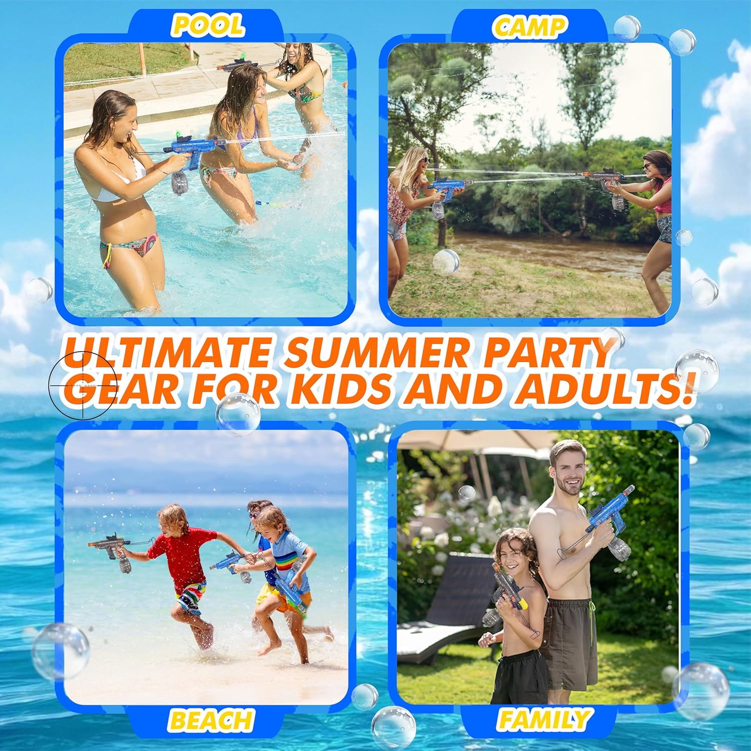 Electric Water Gun for Adults Kids, with Lighting Effects, Automatic & Manual Dual Mode High Powered High Capacity Squirt Guns, 32 FT Range for Adult Kid (2 Pack - Black+White)