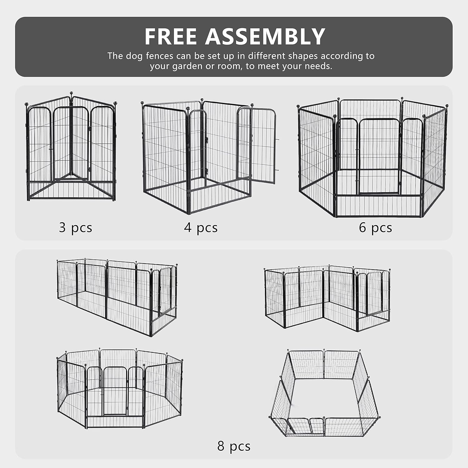 Large Dog Kennel 32" Height Portable Dog Enclosure for Yard, Camping, Indoor, Heavy Duty Pet Playpen for Small Dogs/Puppies, Metal Dog Pens Easy Setup, 16 Panels（Black-Silver）