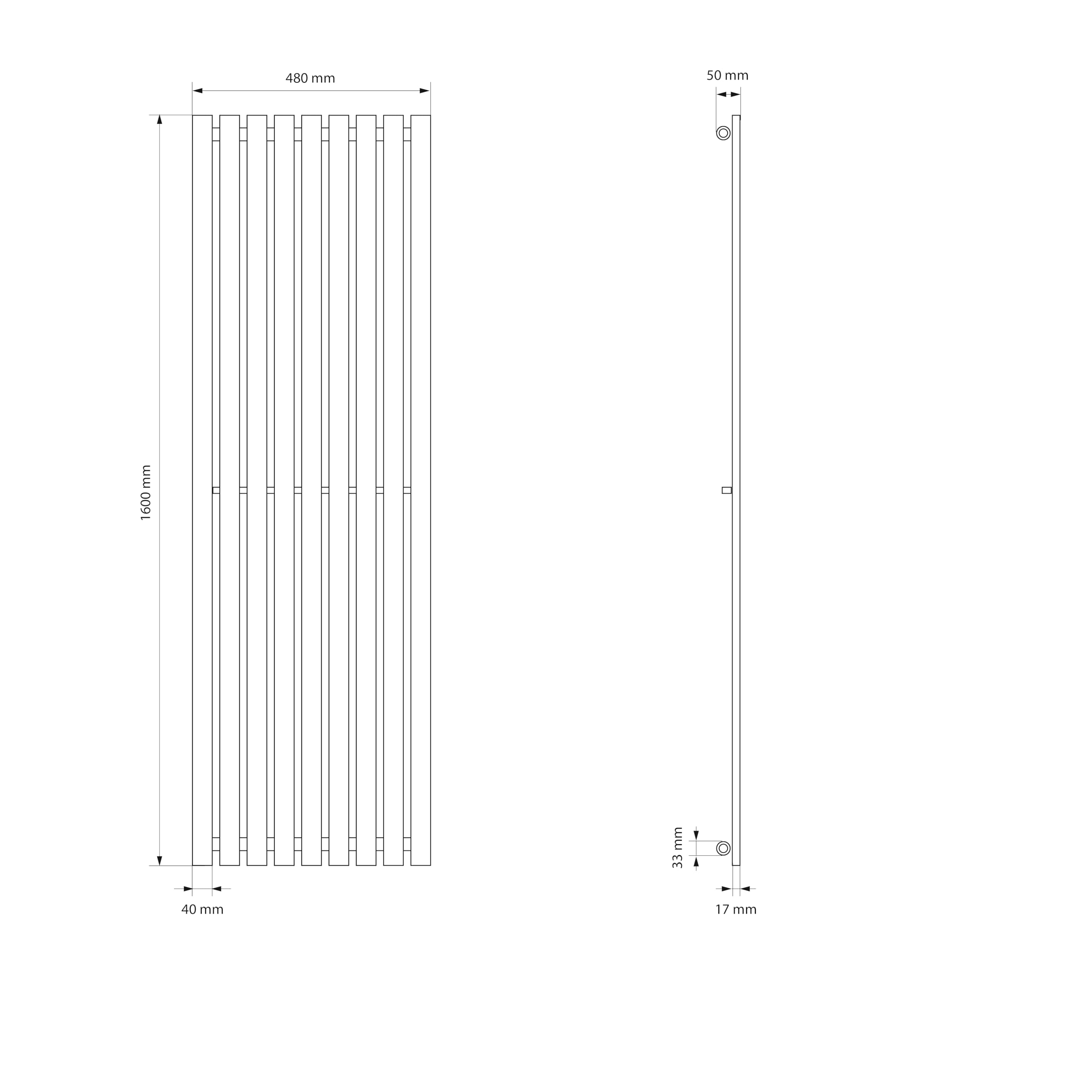ECD Germany Stella Design Panel Radiador Conexión Central 480 x 1600 mm Antracita con Juego de Conexión Incl.Termostato Piso de Paso Plano de una Sola Capa Vertical Radiador Baño Calefacción