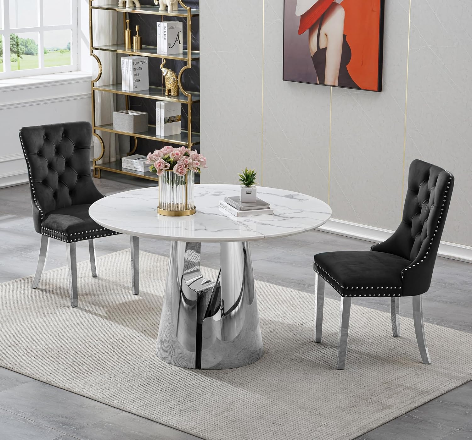 Amazon.com - 47" Round Dining Table Set for 2,Modern White Faux Marble ...