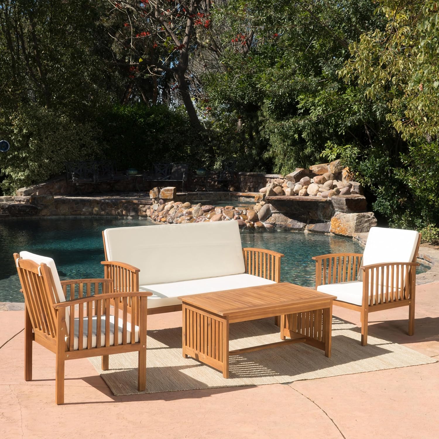 Amazon.com: Merax Patio Furniture Set, 4 Pieces Outdoor Acacia Wood ...