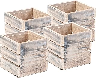 Wood Planter Box with Wine Crate Styled, 5 Inch Square, Whitewash, Plast...