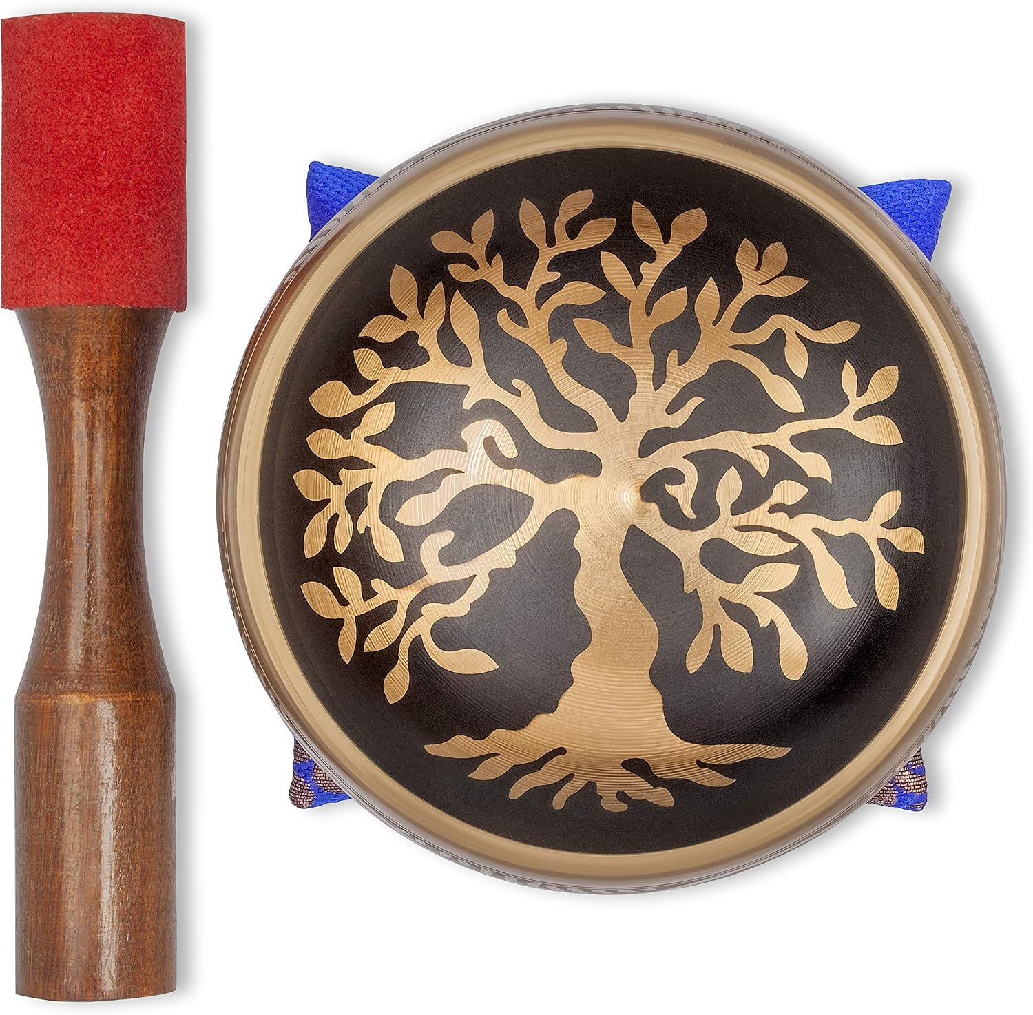 Bim-Bam-Bom Tibetan Singing Bowl – Hand Crafted Singing Bowls w/Mallet & Cushion, Meditation Bowl For Yoga and Holistic Healing, Stress Relief - Brass 4” Tree of Life Prayer Bowl