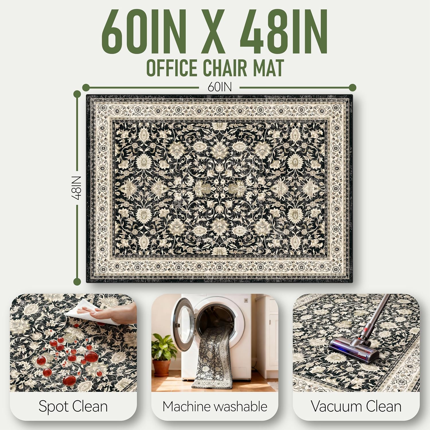 48"x60" Office Chair Mat for Hardwood, Under Desk Chair Mat for Home Office, Anti-Slip Office Rugs for Rolling Chairs, Floor Protector Washable Rugs Charcoal
