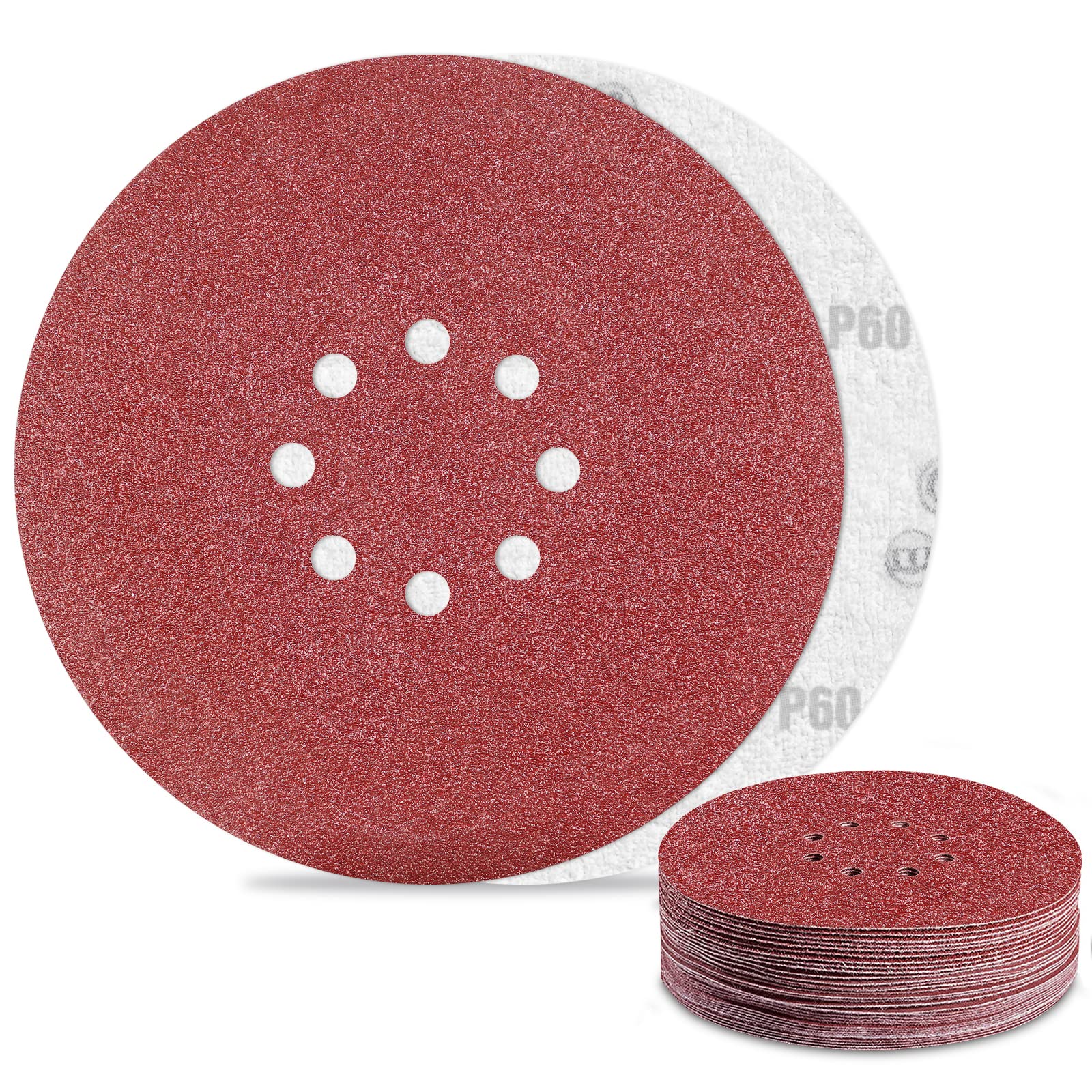Sandpaper 225 mm 60 Grit Pack of 25 Sanding Discs for 8 Holes Drywall Sanders Ceiling Sanders Sanding Discs
