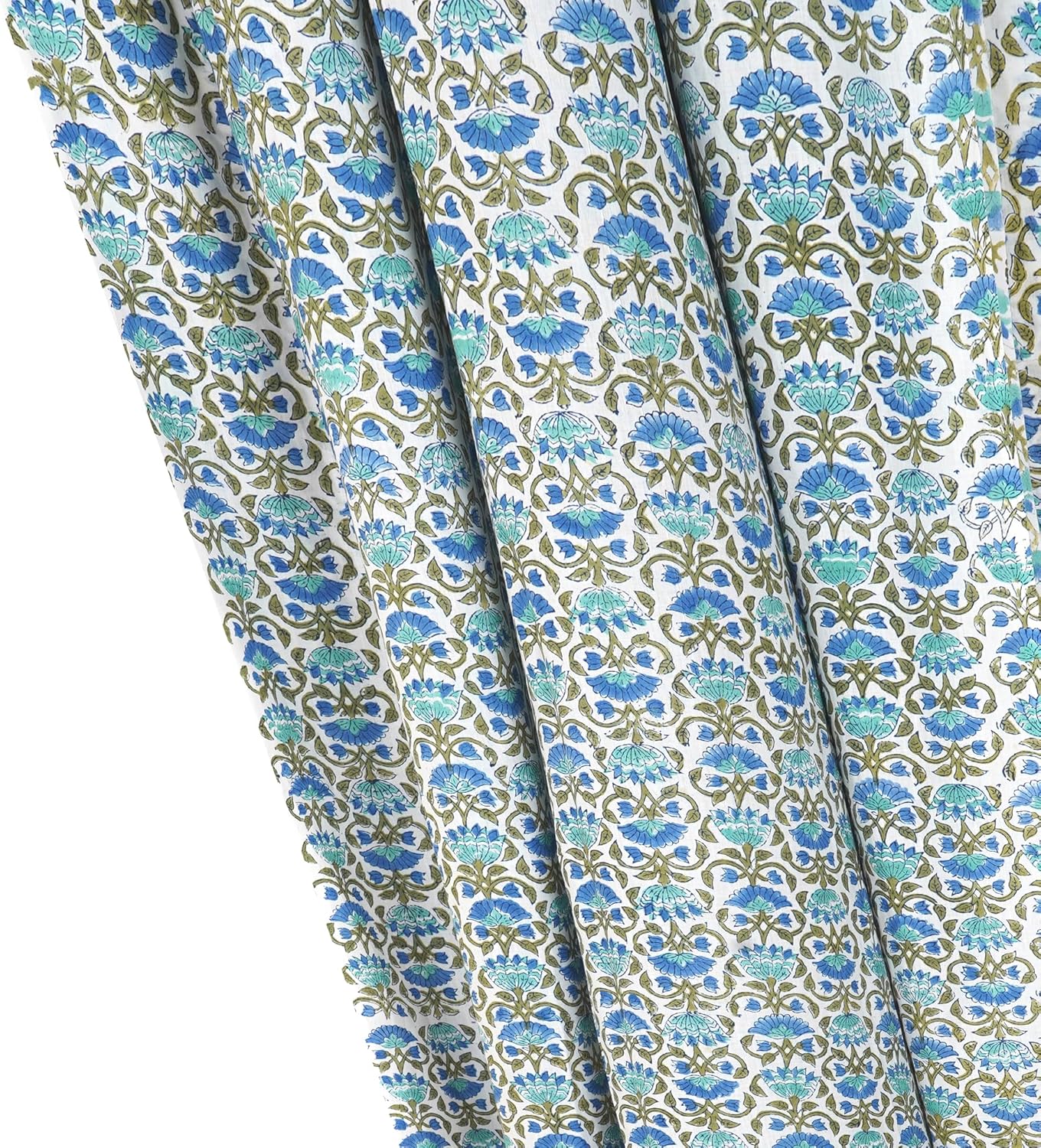 Treen Art Ethnic Indian Hand-Block Printed Floral Pattern Fabric Cut by The Yard 100% Cotton Material Quilting, Sewing, Crafts, Arts (3 Yard, White Blue Floral)