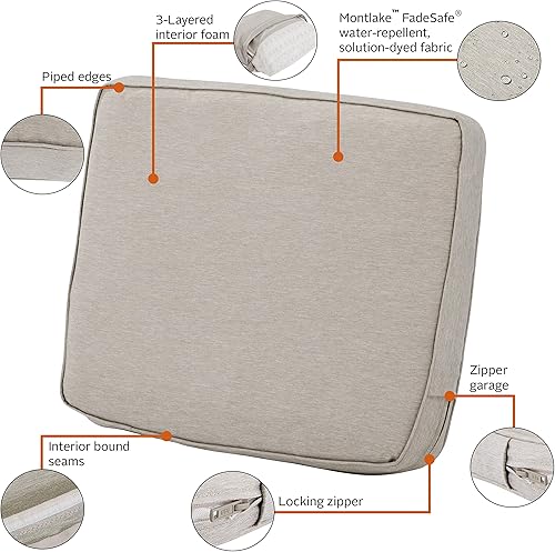 Miniatura 379 de Classic Accessories Ravenna - Cojín cuadrado para patio de 25 x 25 x 5 pulgadas, resistente al agua, con funda, para sillón de descanso, hongo