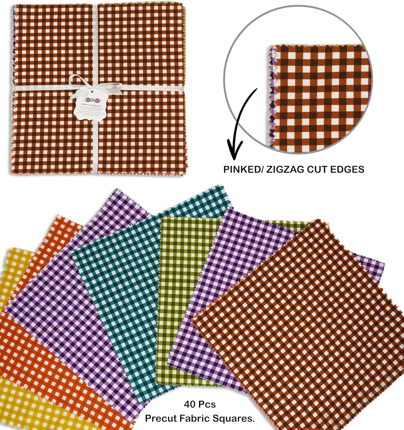 Soimoi Precut 10-inch Gingham Prints Cotton Fabric Bundle Quilting Squares Charm Pack DIY Patchwork Sewing Craft