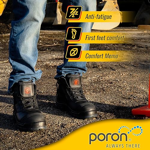 Miniatura 3 de Rockrooster AK050 - Botas de trabajo para hombre, puntera de acero, cremallera YKK, 6in, antideslizantes y resistentes al deslizamiento, piel