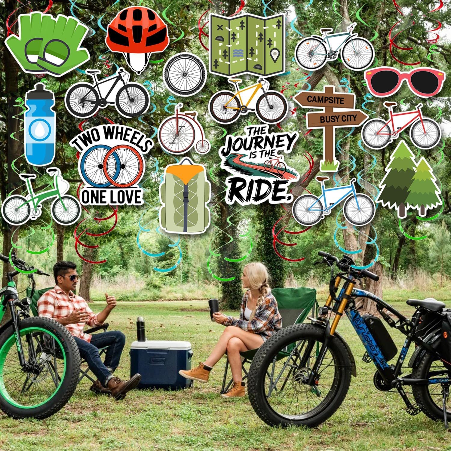 30Pcs Bicycle Hanging Swirls Decorations Bicycle Cycling Theme Decorations Mountain Bike Party Decor Biking Tour Ceiling Streamers for Birthday Bicycle Fans Sports Party Supplies