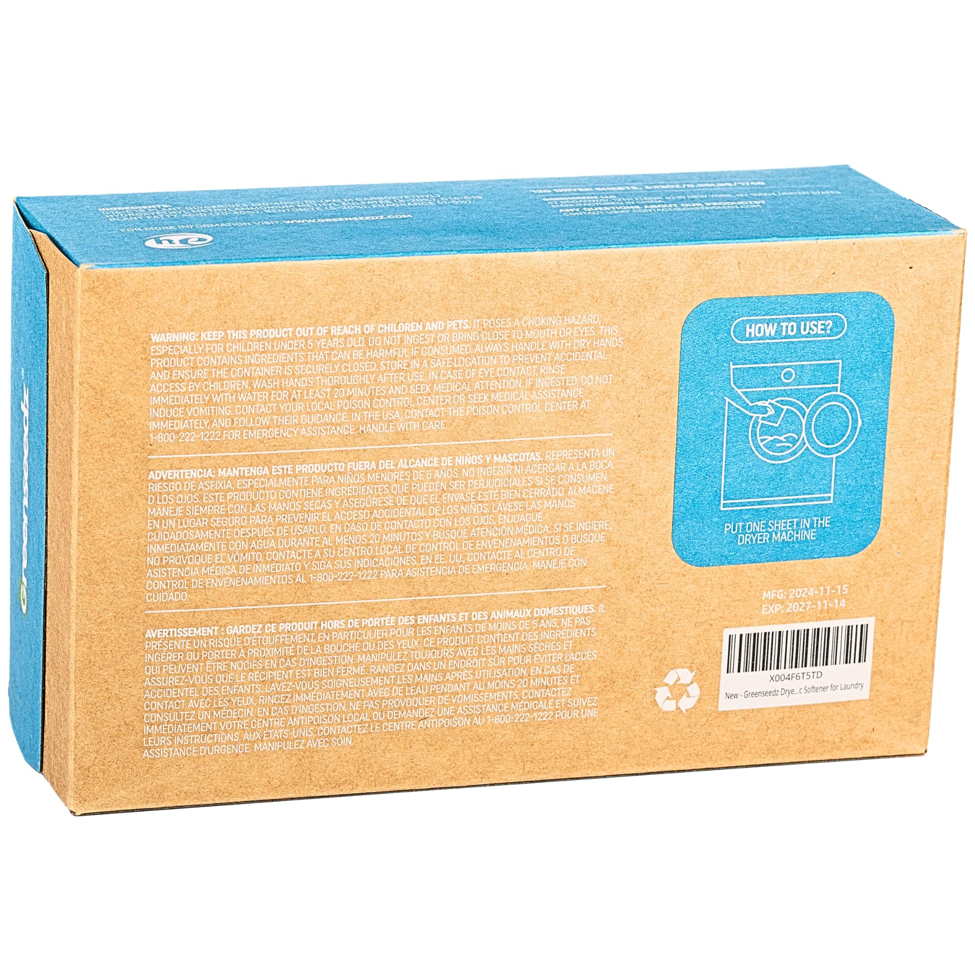 Greenseedz Toallitas para Secadora (120 Unidades) Suavizan, Reducen La Estática Y Refrescan La Ropa. Sin Plástico. Compatible Con Todo Tipo de Telas.