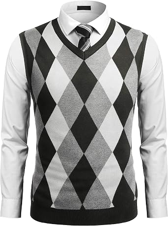 JINIDU Men's Argyle V-Neck Sweater Vest 