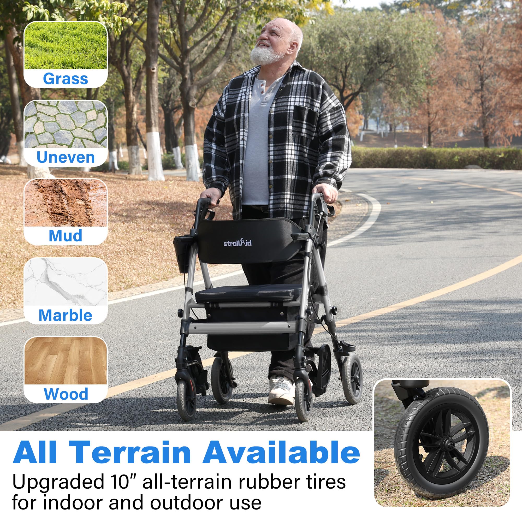 Heavy Duty Walkers for Seniors, 2-in-1 Rollator Wheelchair Combo — Amazon image 3