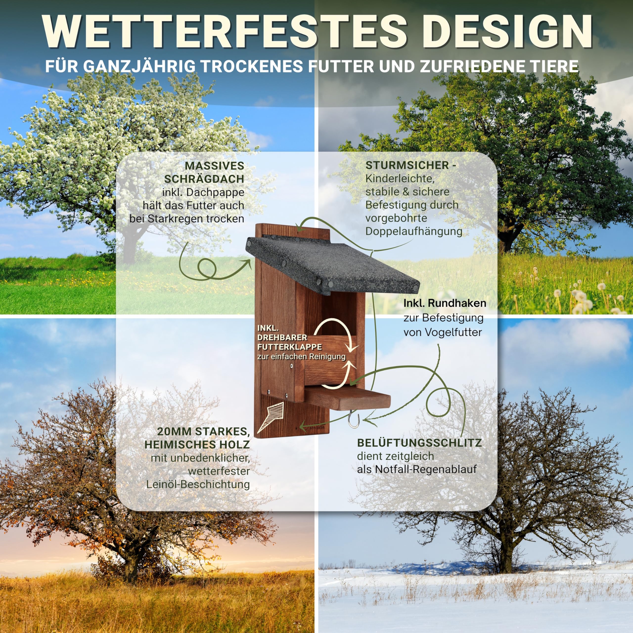 Massives Eichhörnchen Futterhaus wetterfest & robust aus pfälzer Qualitätsholz – ohne Genickbruchklappe – Überwinterung – Handarbeit in der Lebenshilfe Made in Germany – nachhaltiges Geschenk