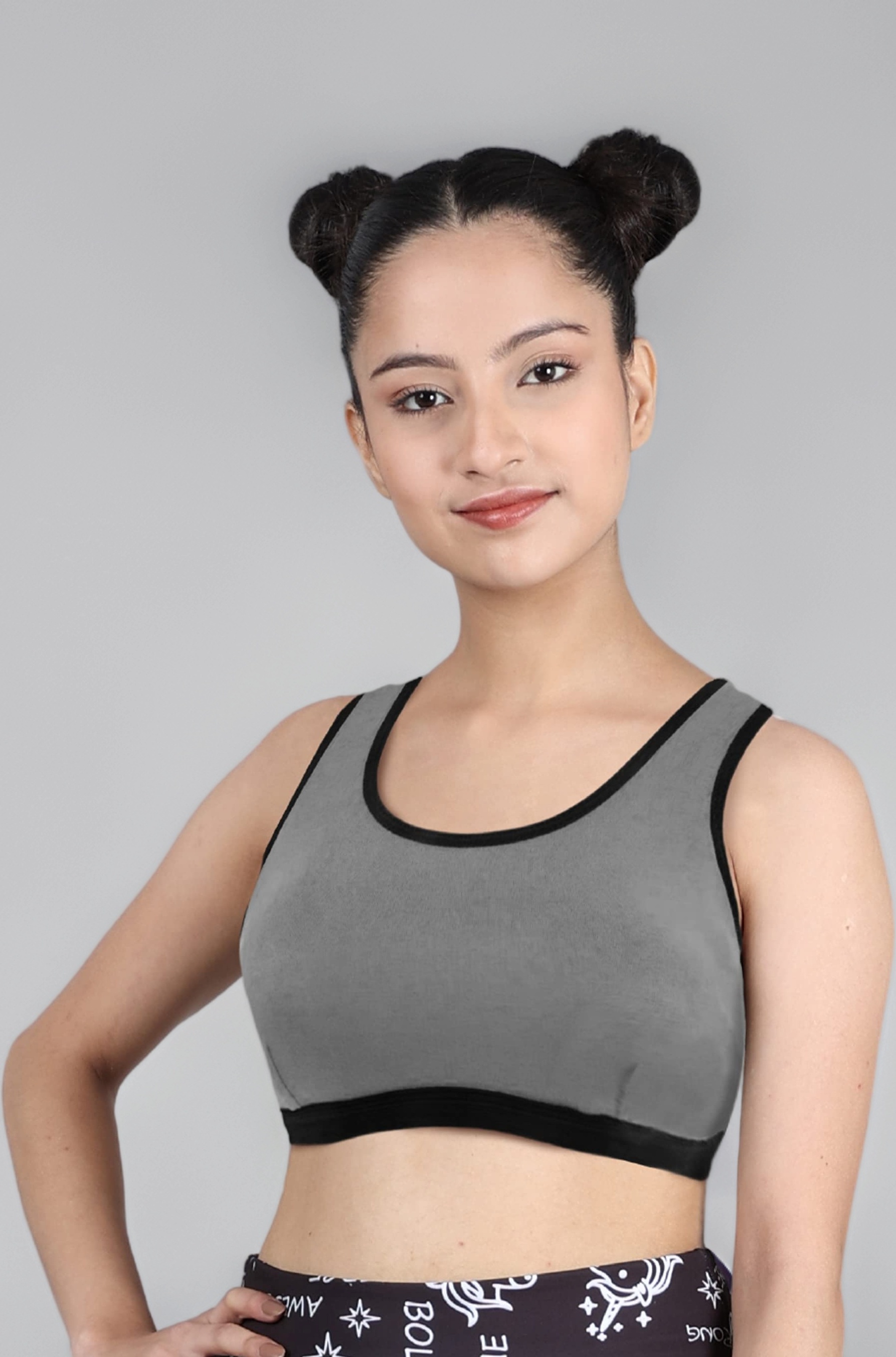 Essentials Sports Bra for Girls, Cotton Non-Padded Full Coverage Beginners Non-Wired T-Shirt Gym Workout Bra with Regular Broad Strap (Pack of 1) Activewear Printed Training Bra for Teenagers