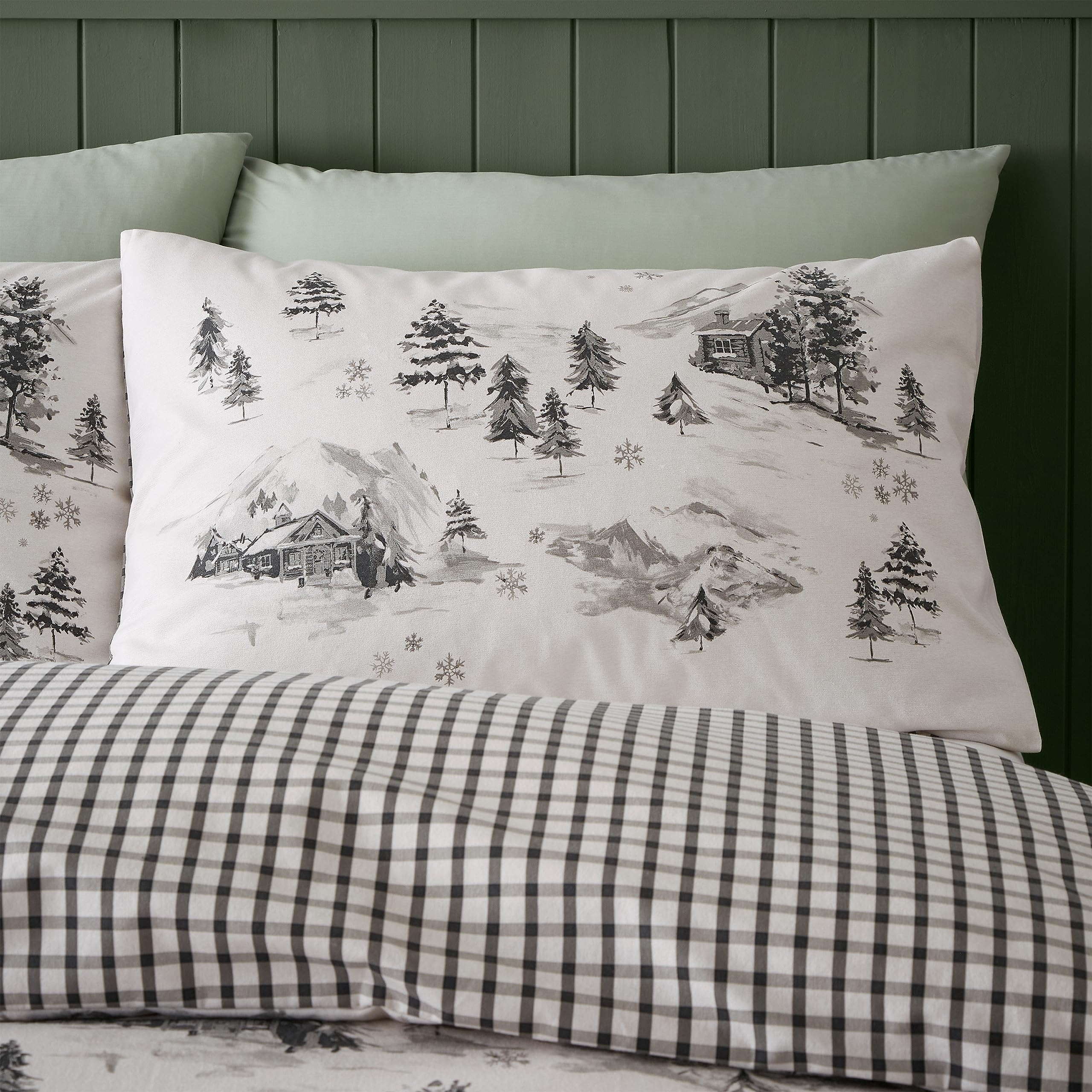 Catherine Lansfield Brushed Cotton Alpine Village Double Duvet Cover Set including Pillowcases Natural, Cream - Image 3