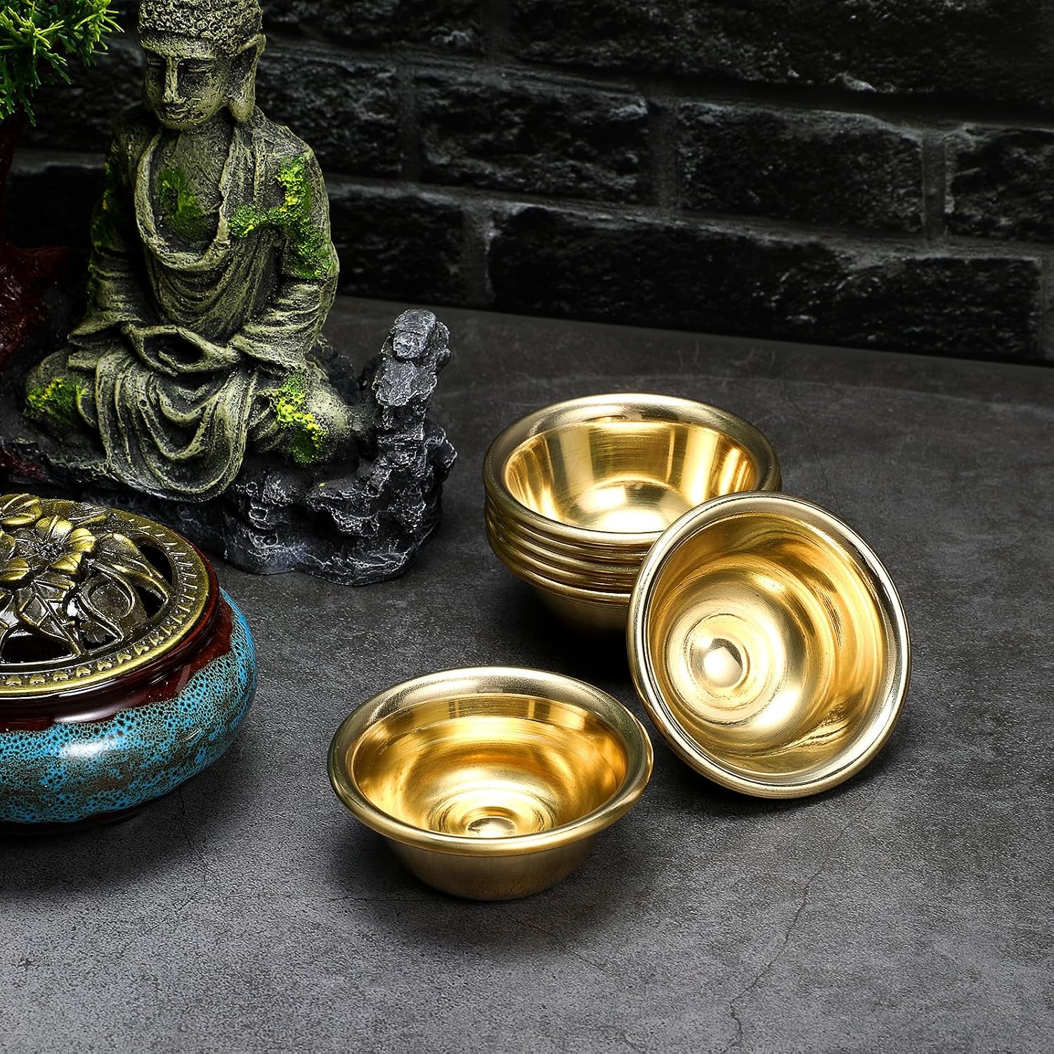 GANAZONO 7pcs Buddhist Sacrifice Bowl Xmas Copper Offering Water Holder