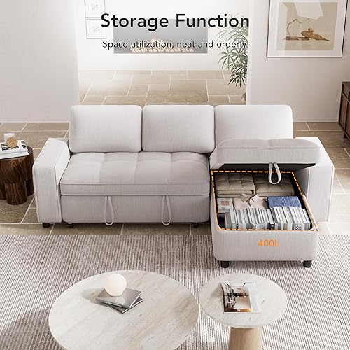 Miniatura 7 de Vipbear 81" Sectional Sleeper Sofa with Pull Out Bed, L Shaped Sleeper Sofa, Pull Out Couch with Reclining Backrest, Reversible Storage Chaise, USB