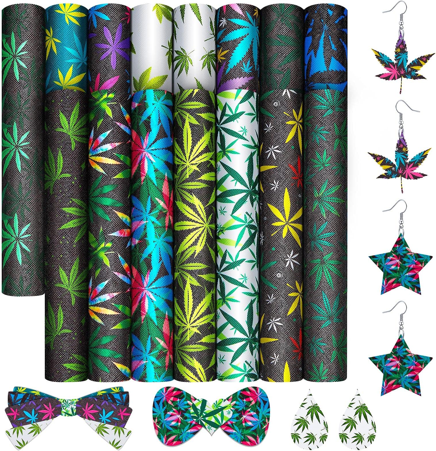 15 Pieces Leaf Patterns Leather Sheets Leaf Print Faux Leather Fabric Assorted Patterns PU Sheets Printed Synthetic for Earrings, Bows, DIY Crafts, 7.89 x 5.9 Inch/ 20 x 15 cm