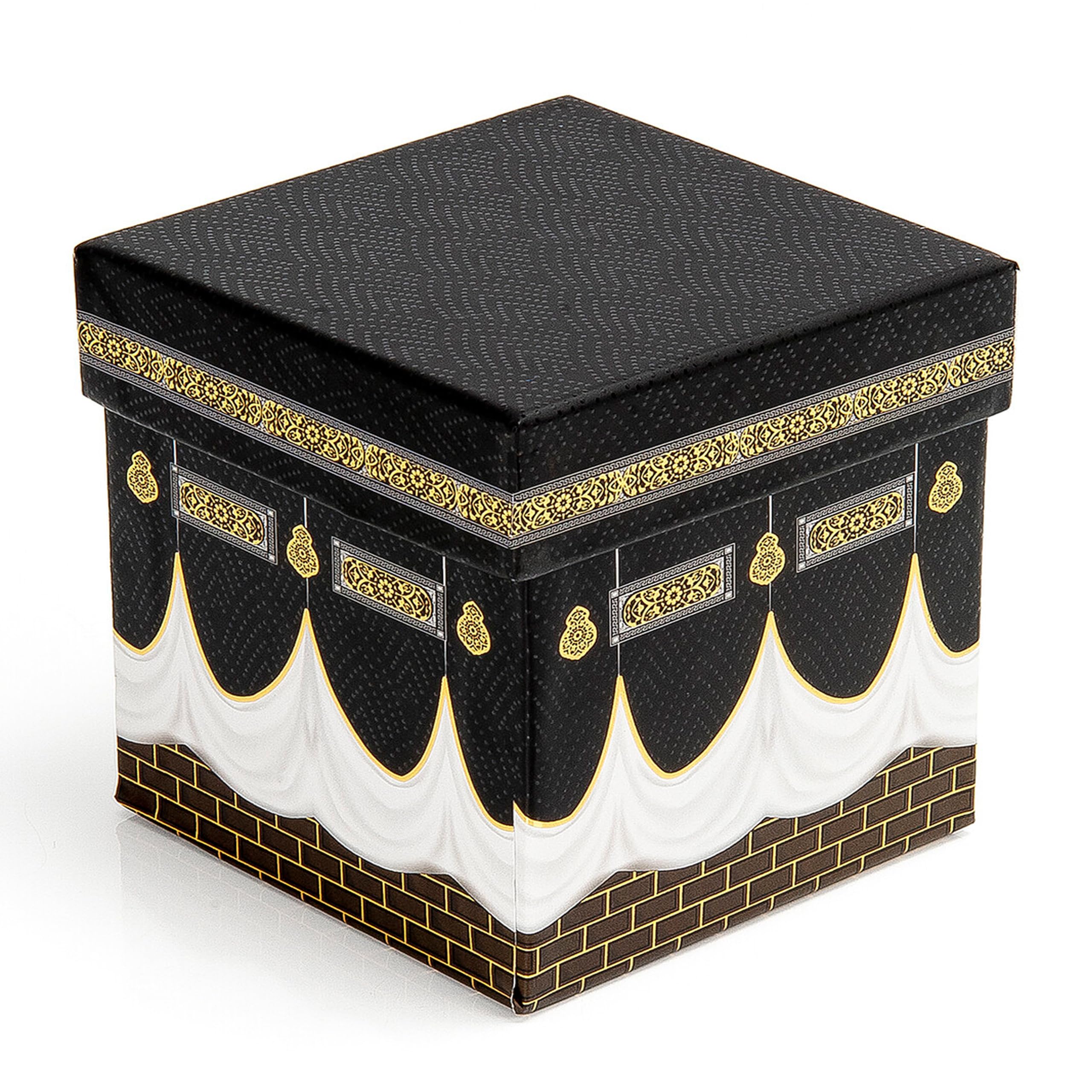 CARPETIA Ensemble de tapis de prière doré avec boîte cadeau carrée et cadeau islamique Tesbih 99 pour homme et femme pliable facile d'entretien pour voyage, mosquée maison 65 x 110 cm
