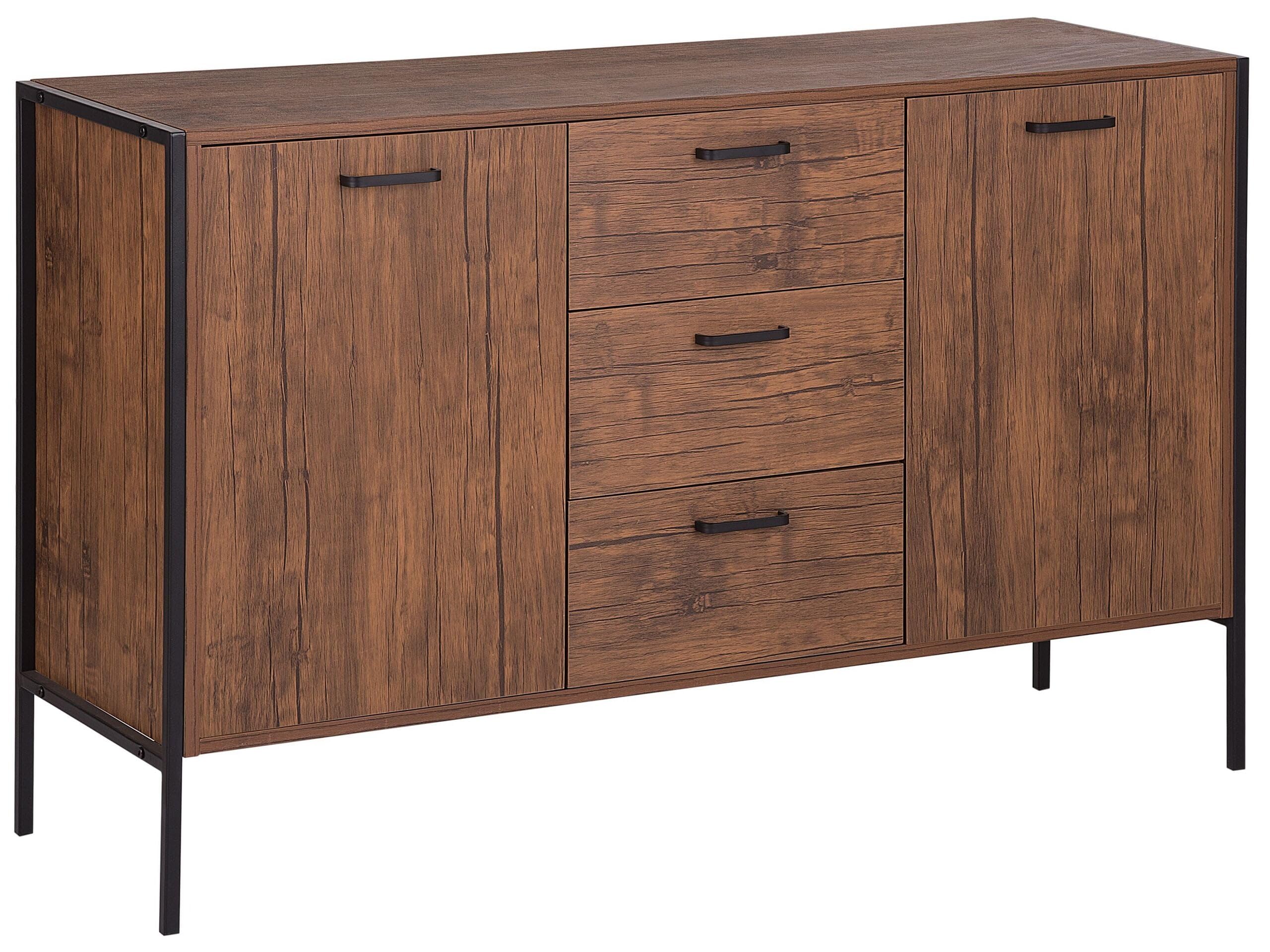 Aparador de madera oscura y negro con cajones salón industrial Tifton