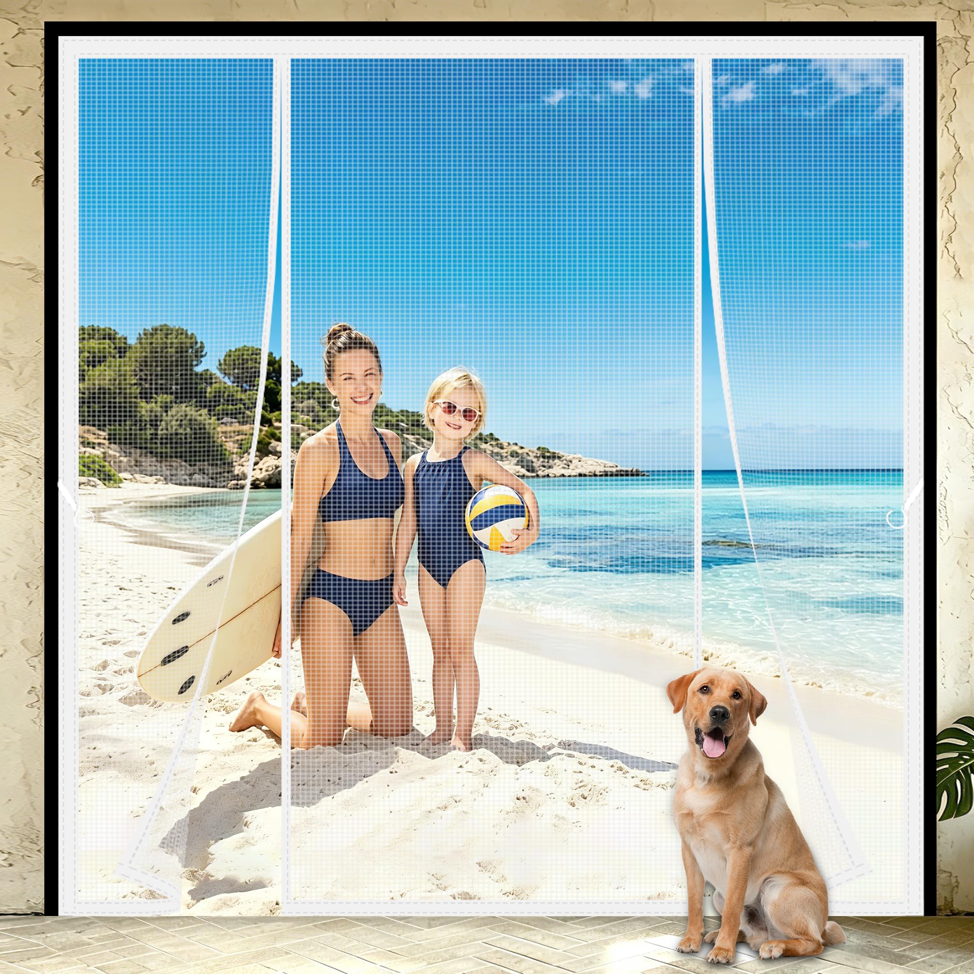 Hxuhui White Wide Magnetic Door Screen 340X220cm Pet And Kid-Friendly – Easy Walk-Through For Children, Dogs And Cats For Wide French Doors Double Patio Doors
