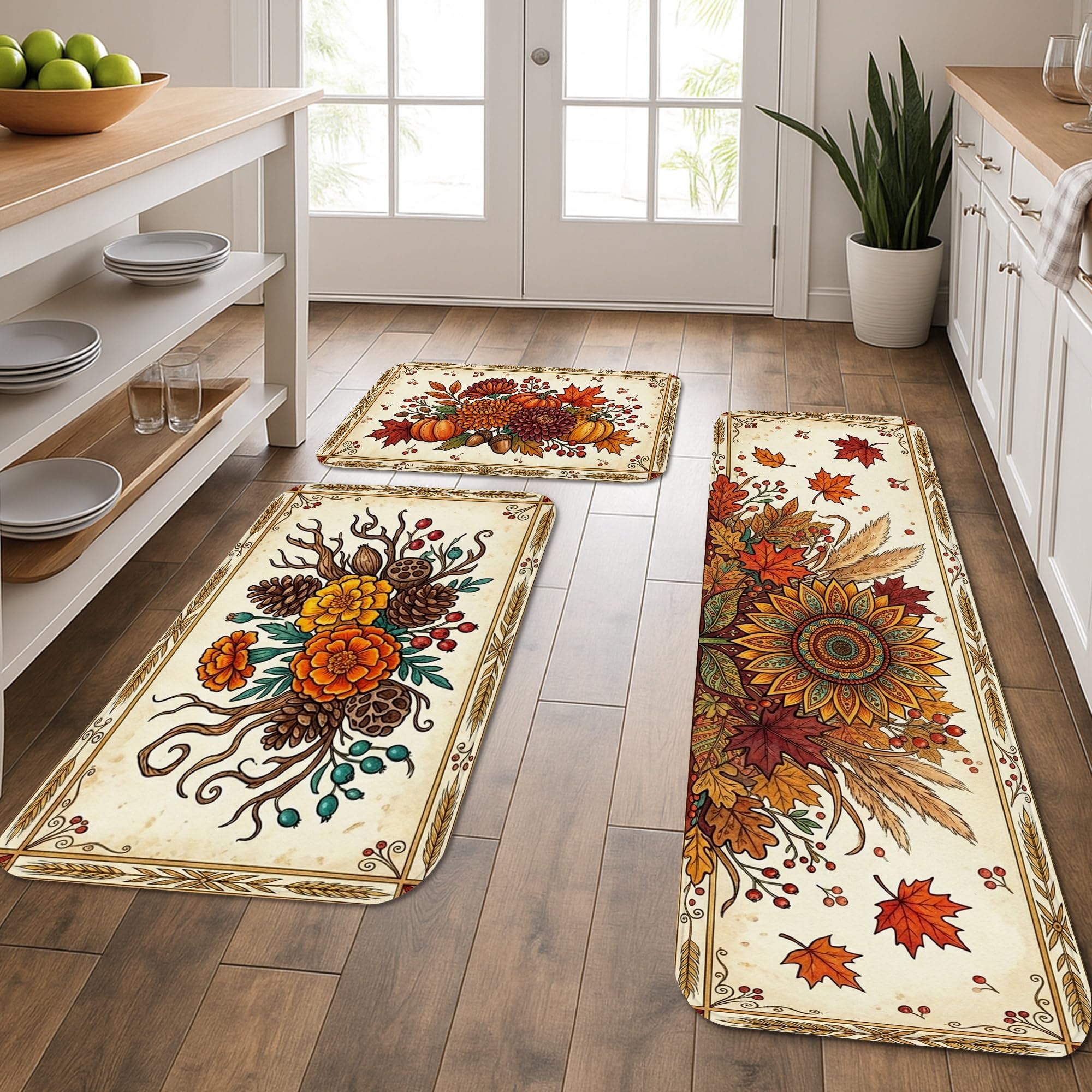 Lot tapis de cuisine lavables avec motif tournesol rustique traditionnel